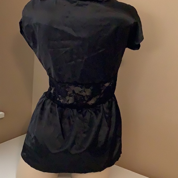 Black Satin & Lace Front Tie Lingerie & Thong Set Small. New - Picture 6 of 7